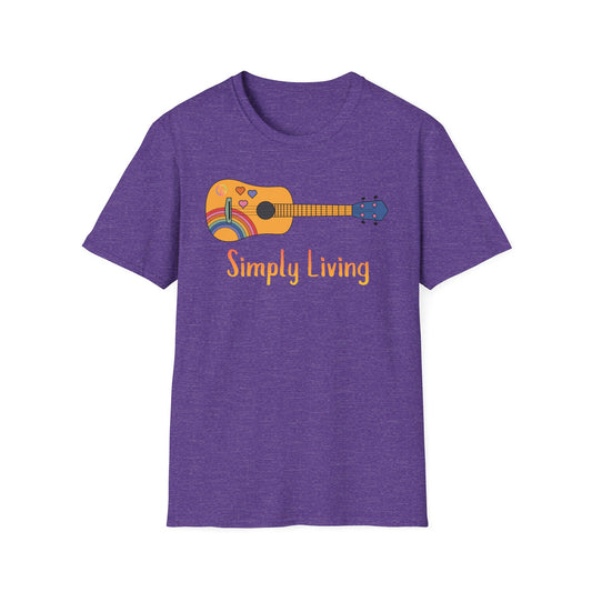 Simply Living Guitar T-shirt, Peace sign, Rainbow Guitar, Guitar Lover Gift, Guitar Player Gift, Festival Shirt