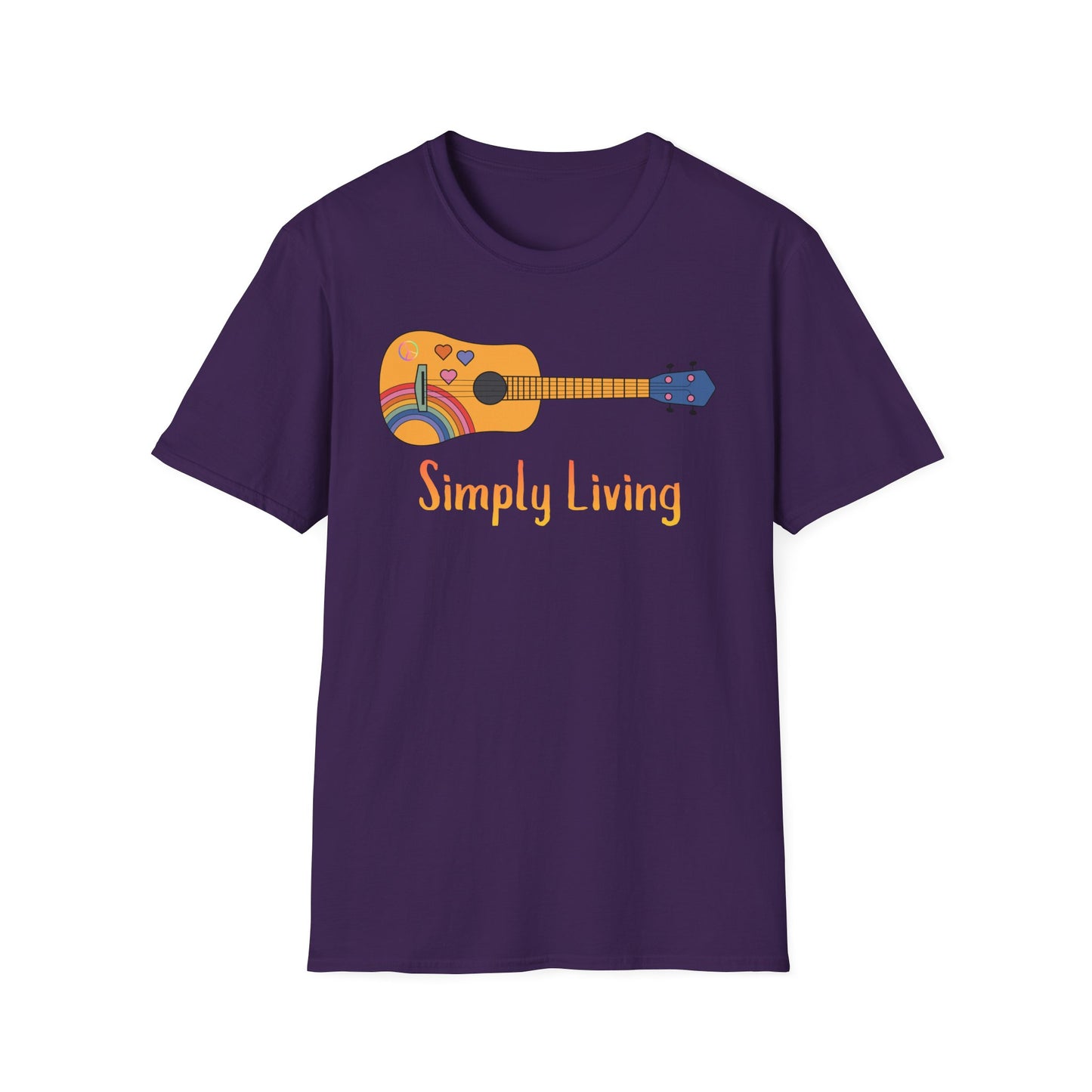 Simply Living Guitar T-shirt, Peace sign, Rainbow Guitar, Guitar Lover Gift, Guitar Player Gift, Festival Shirt