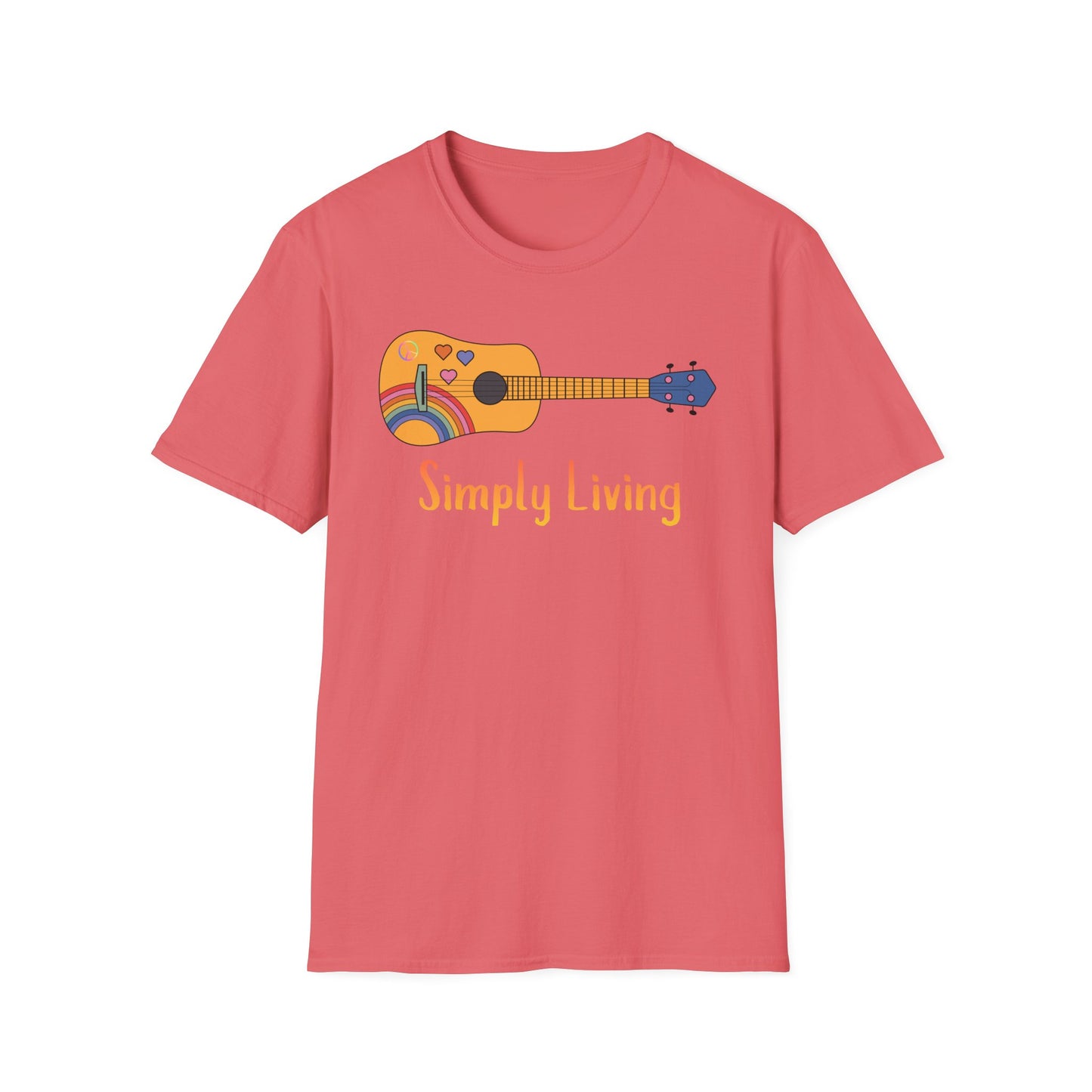 Simply Living Guitar T-shirt, Peace sign, Rainbow Guitar, Guitar Lover Gift, Guitar Player Gift, Festival Shirt