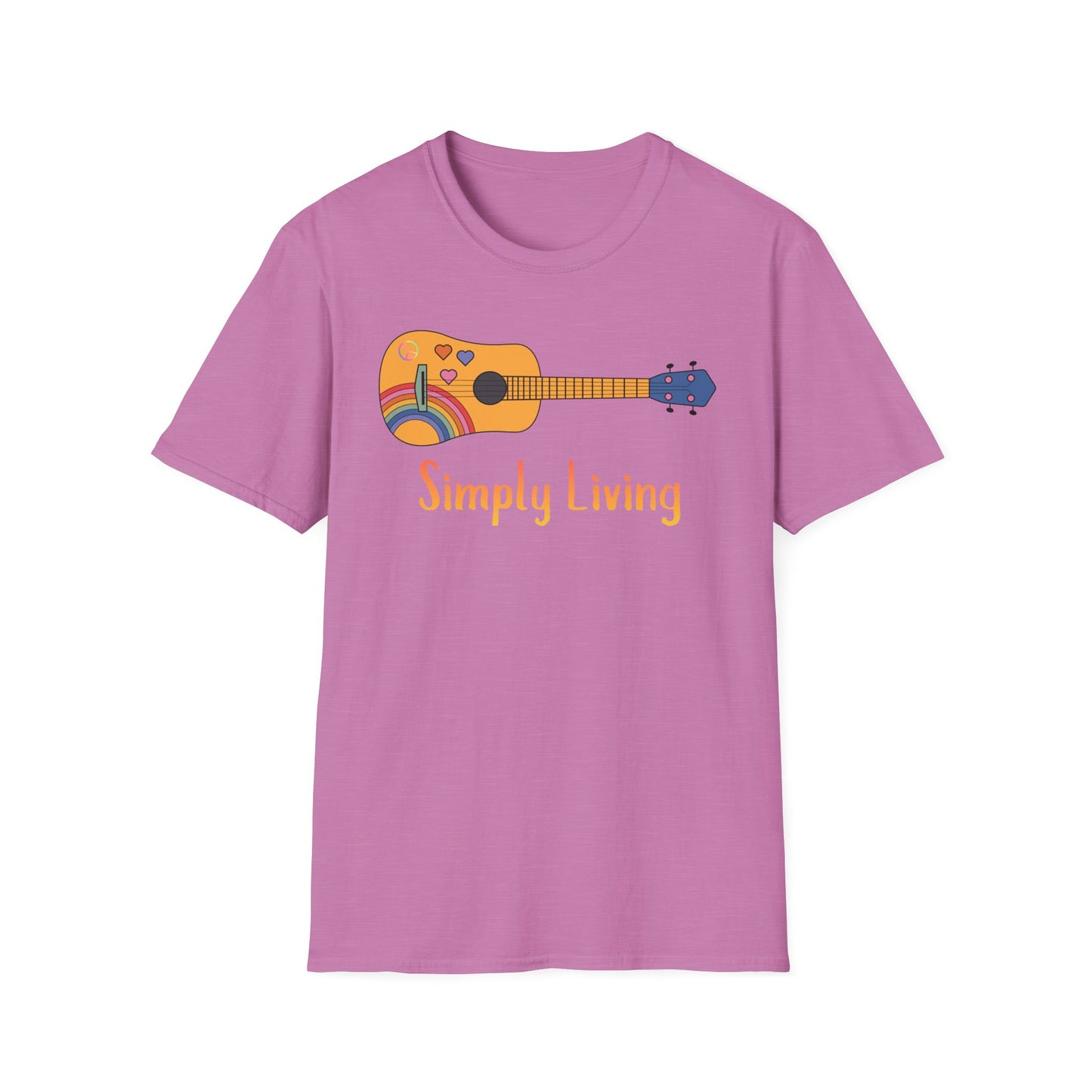 Simply Living Guitar T-shirt, Peace sign, Rainbow Guitar, Guitar Lover Gift, Guitar Player Gift, Festival Shirt