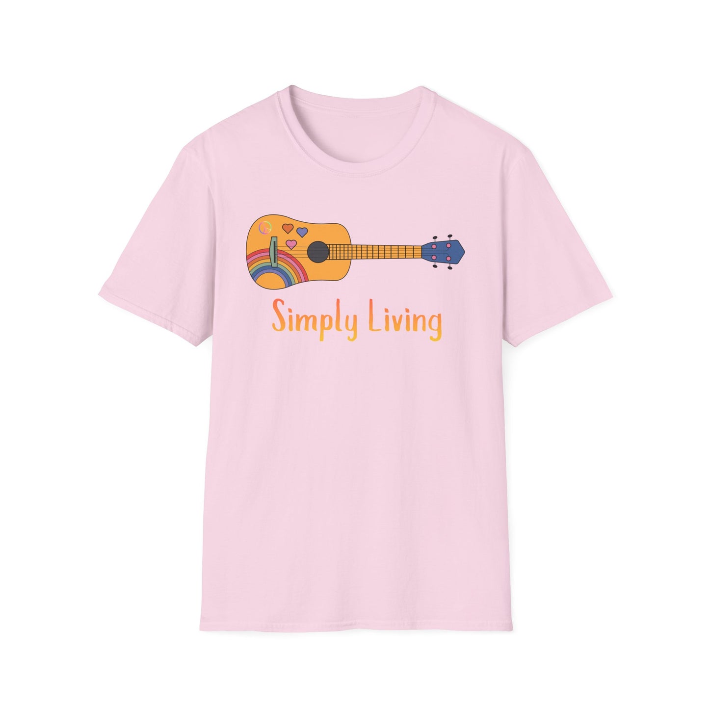 Simply Living Guitar T-shirt, Peace sign, Rainbow Guitar, Guitar Lover Gift, Guitar Player Gift, Festival Shirt