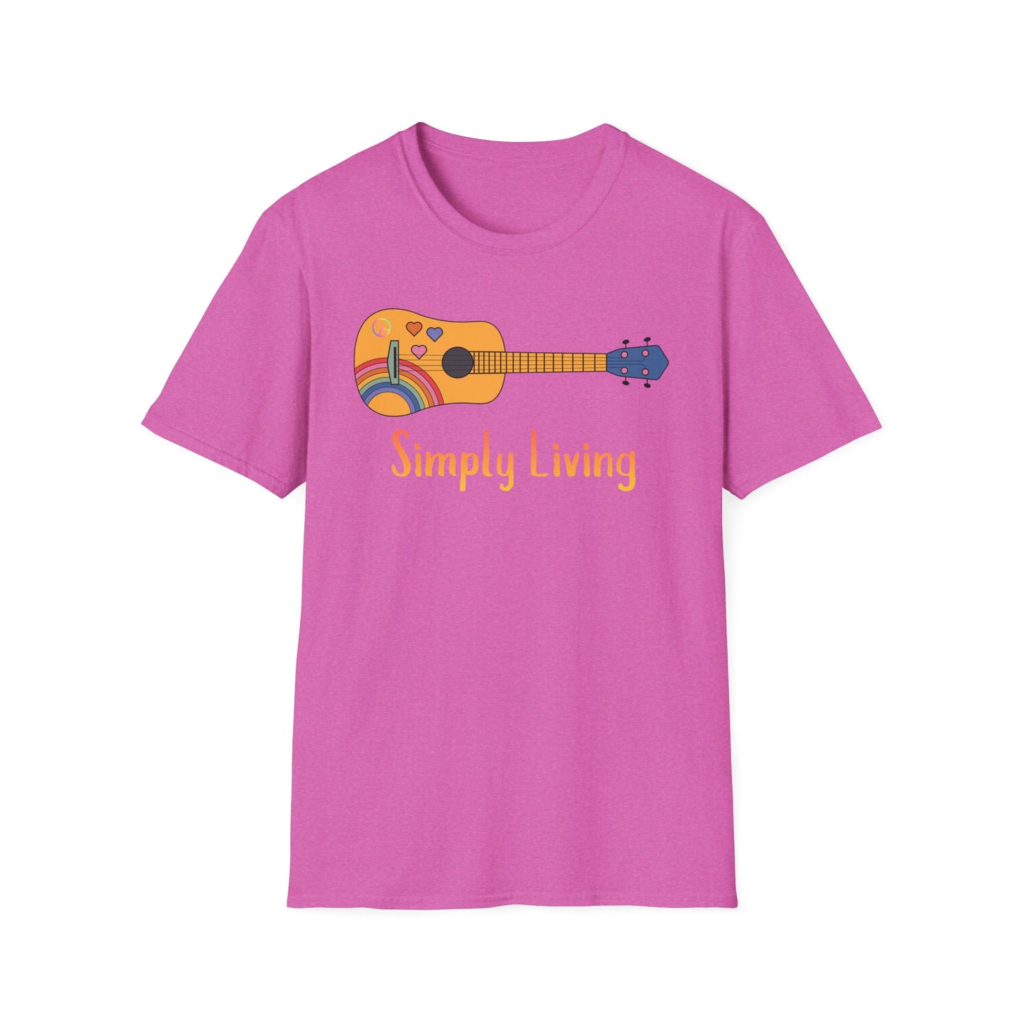 Simply Living Guitar T-shirt, Peace sign, Rainbow Guitar, Guitar Lover Gift, Guitar Player Gift, Festival Shirt