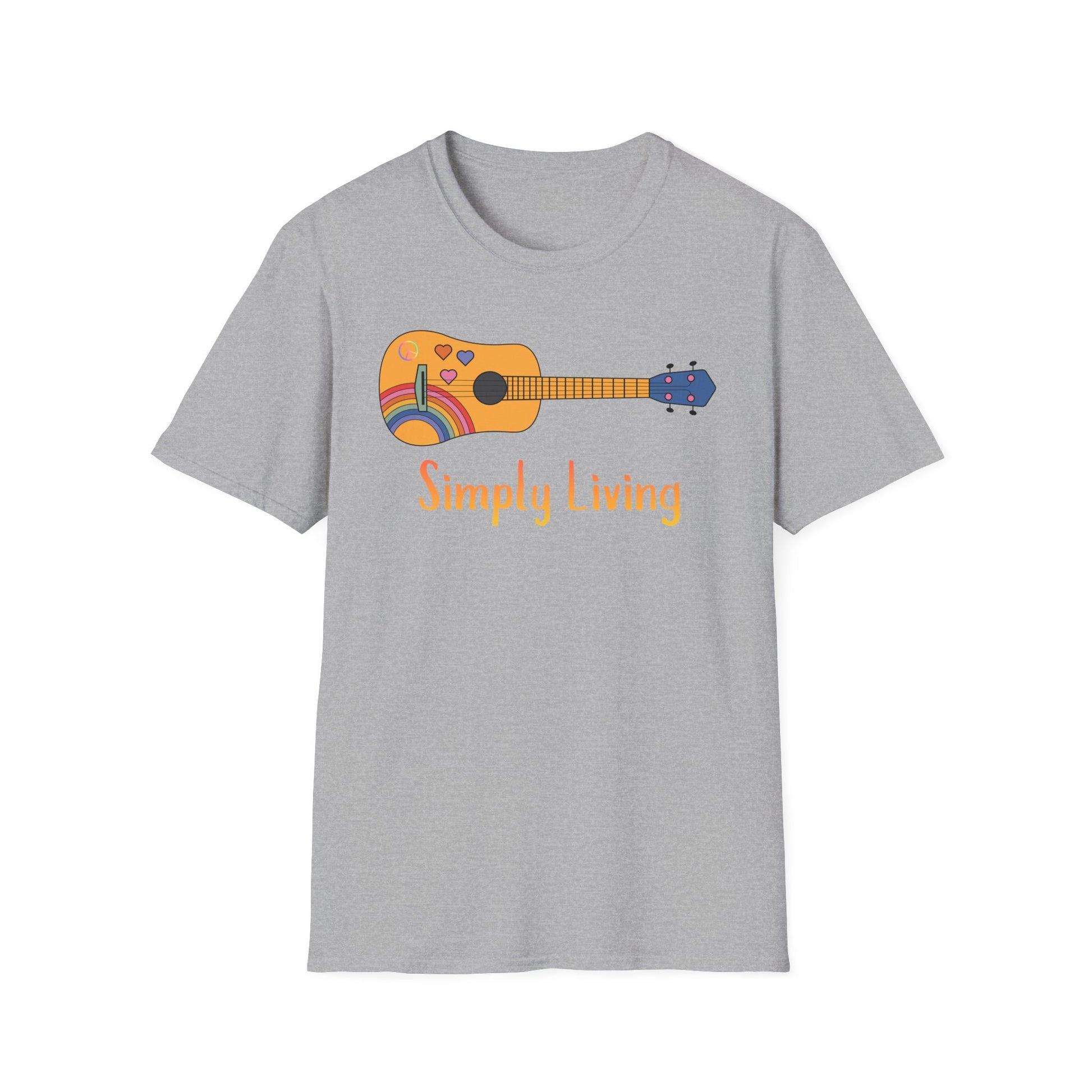 Simply Living Guitar T-shirt, Peace sign, Rainbow Guitar, Guitar Lover Gift, Guitar Player Gift, Festival Shirt