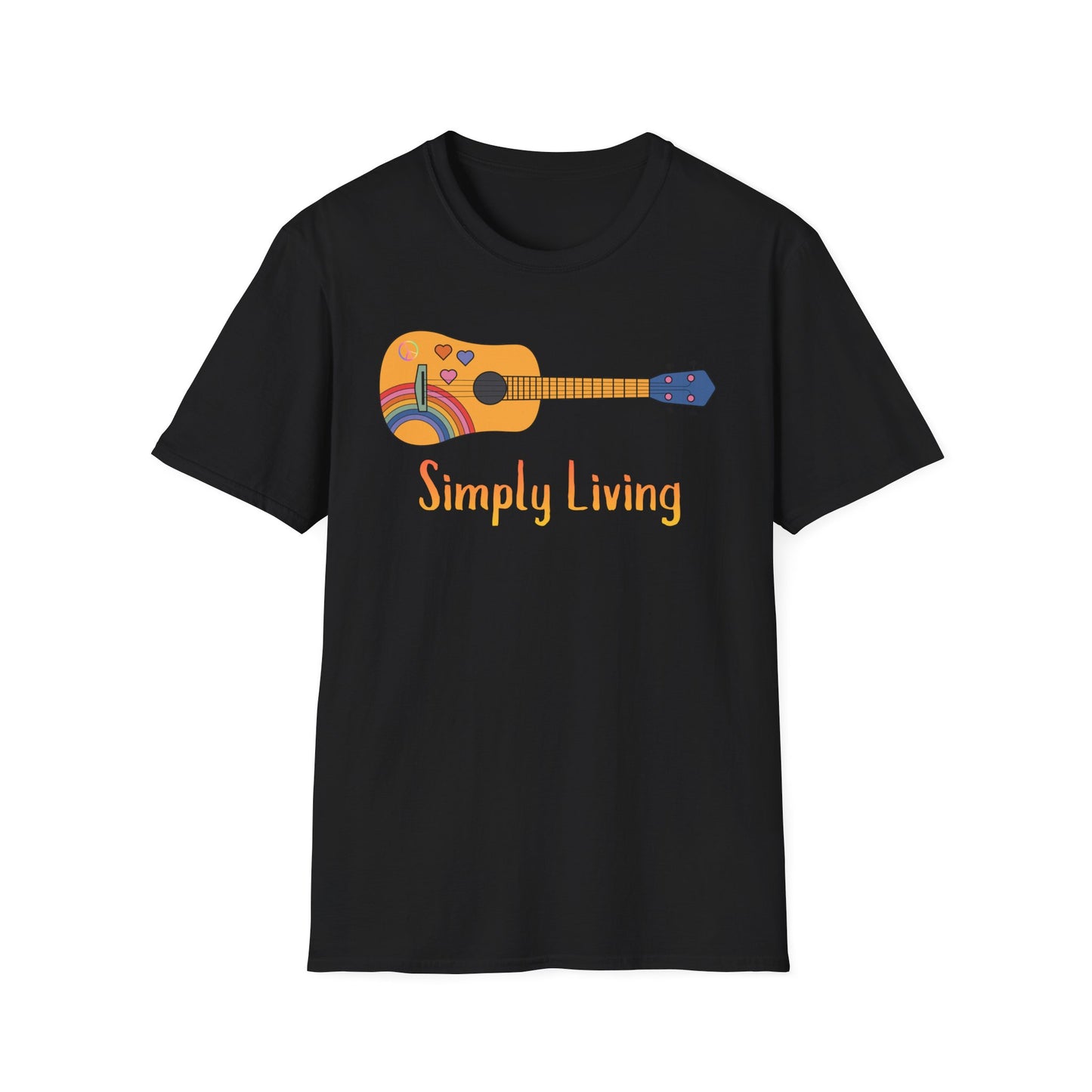 Simply Living Guitar T-shirt, Peace sign, Rainbow Guitar, Guitar Lover Gift, Guitar Player Gift, Festival Shirt