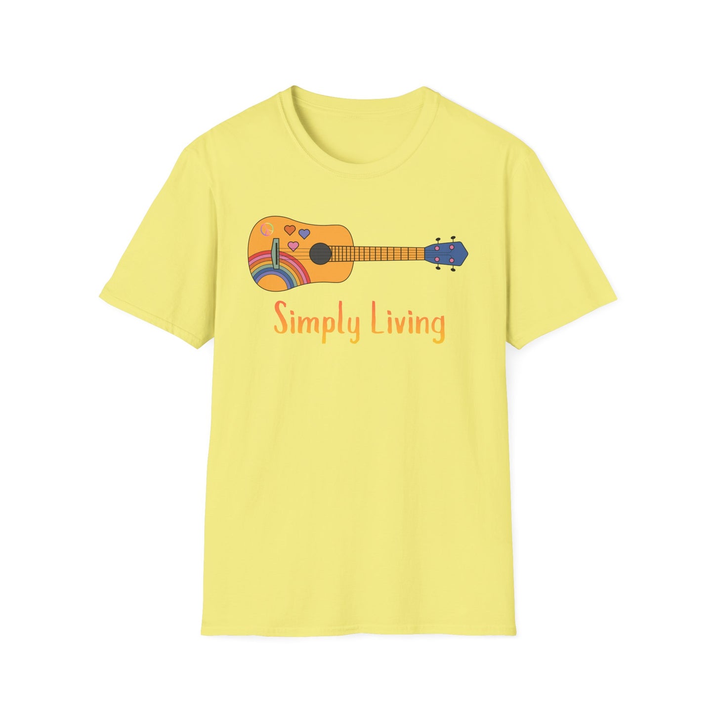 Simply Living Guitar T-shirt, Peace sign, Rainbow Guitar, Guitar Lover Gift, Guitar Player Gift, Festival Shirt