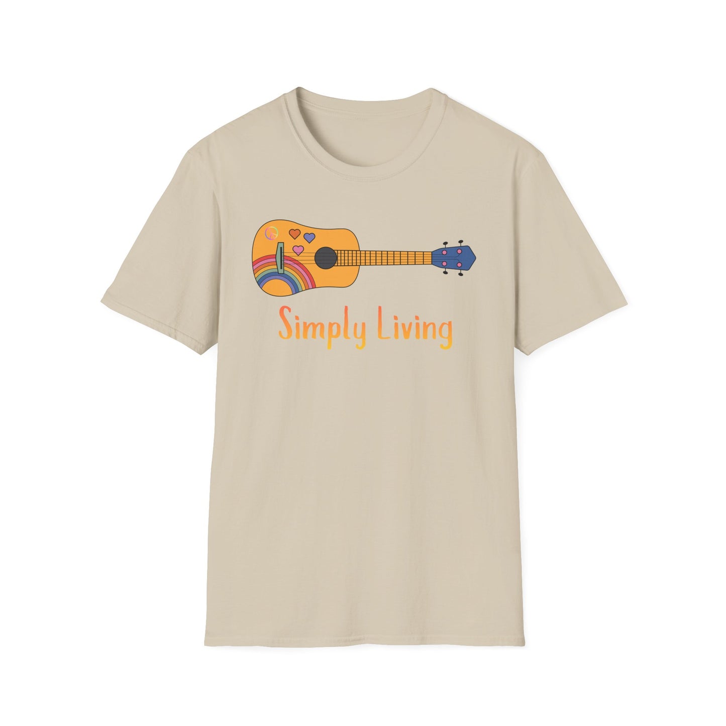 Simply Living Guitar T-shirt, Peace sign, Rainbow Guitar, Guitar Lover Gift, Guitar Player Gift, Festival Shirt