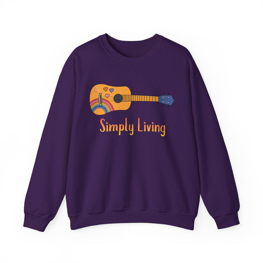 Simply Living Guitar Unisex Heavy Blend™ Crewneck Sweatshirt, Peace sign, Rainbow Guitar, Music Lover Gift, Guitar Player Gift