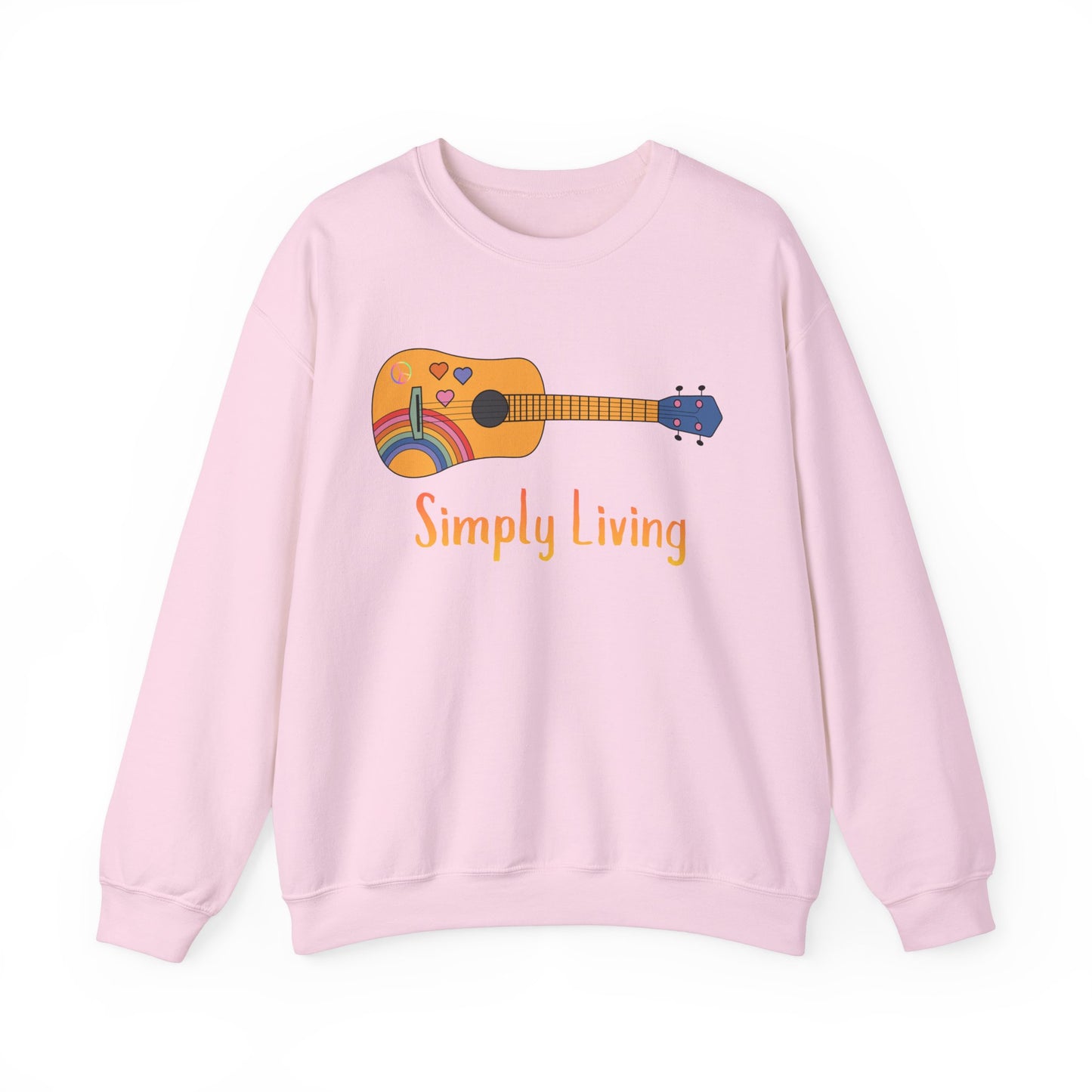 Simply Living Guitar Unisex Heavy Blend™ Crewneck Sweatshirt, Peace sign, Rainbow Guitar, Music Lover Gift, Guitar Player Gift