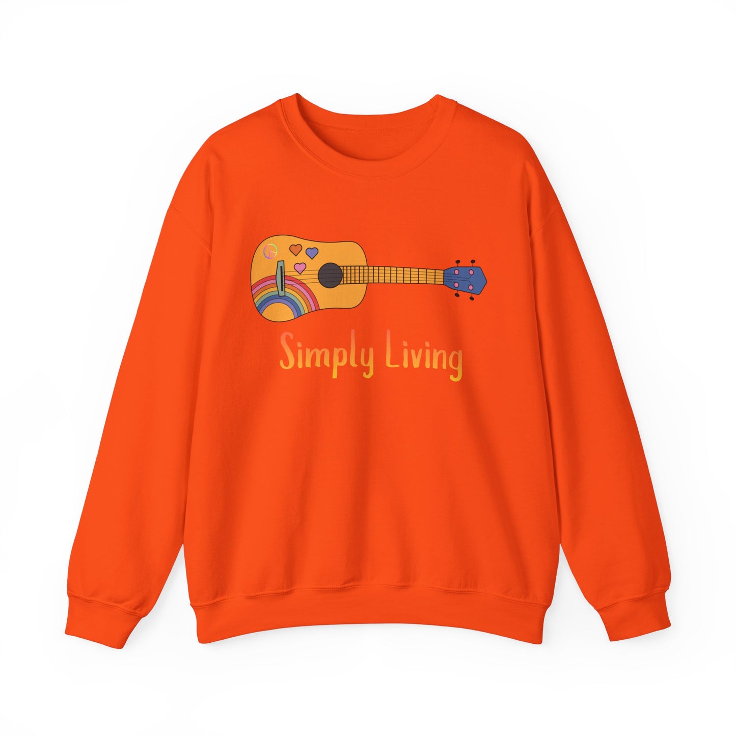 Simply Living Guitar Unisex Heavy Blend™ Crewneck Sweatshirt, Peace sign, Rainbow Guitar, Music Lover Gift, Guitar Player Gift