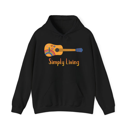 Simply Living Peace Guitar Unisex Heavy Blend™ Hooded Sweatshirt, Music Lover Gift, Guitar Player Gift, Festival Hoodie, Rainbow Guitar