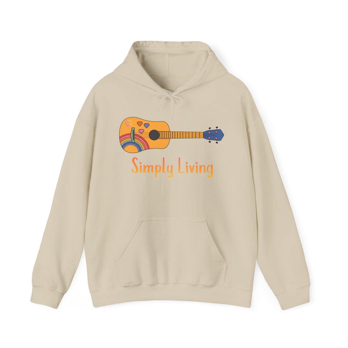 Simply Living Peace Guitar Unisex Heavy Blend™ Hooded Sweatshirt, Music Lover Gift, Guitar Player Gift, Festival Hoodie, Rainbow Guitar