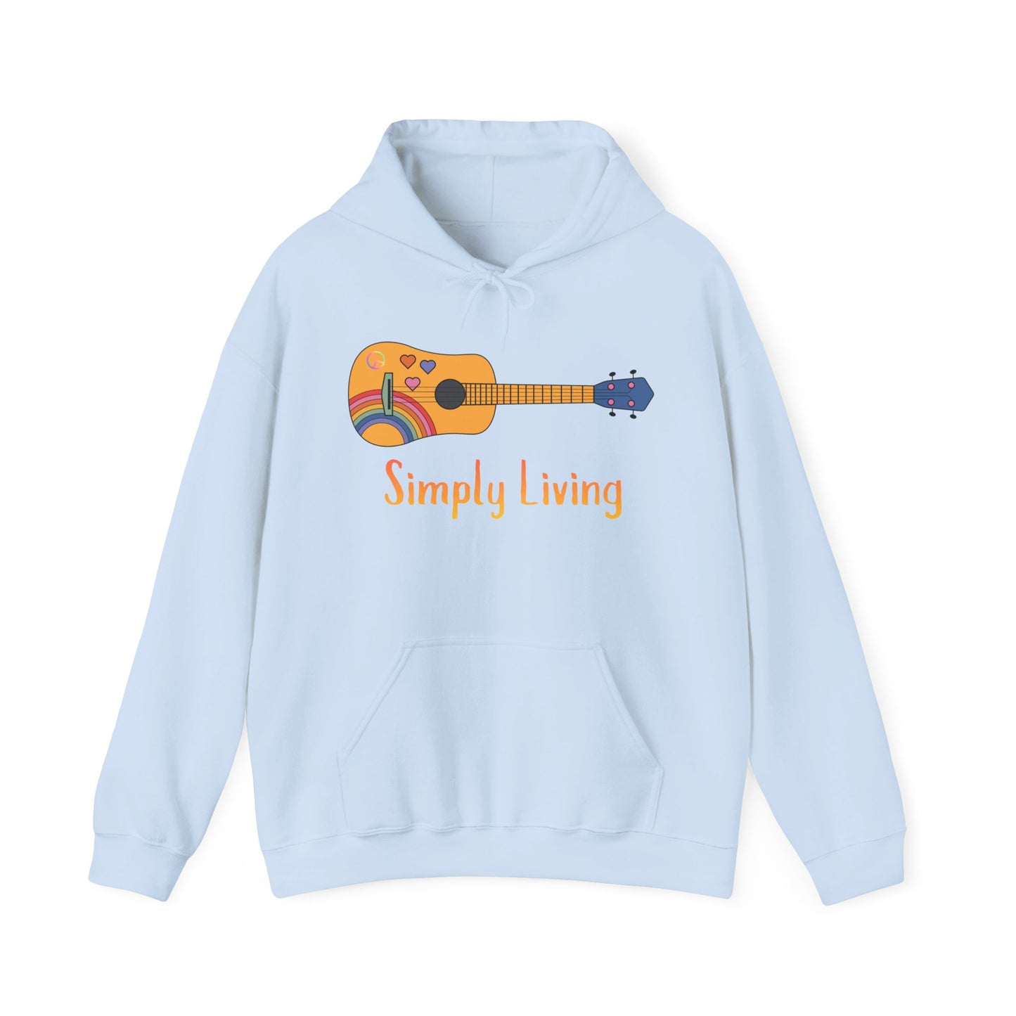 Simply Living Peace Guitar Unisex Heavy Blend™ Hooded Sweatshirt, Music Lover Gift, Guitar Player Gift, Festival Hoodie, Rainbow Guitar