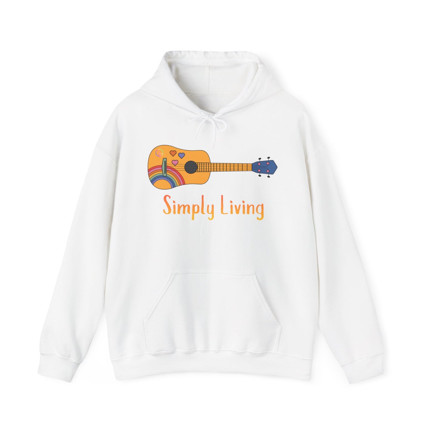 Simply Living Peace Guitar Unisex Heavy Blend™ Hooded Sweatshirt, Music Lover Gift, Guitar Player Gift, Festival Hoodie, Rainbow Guitar