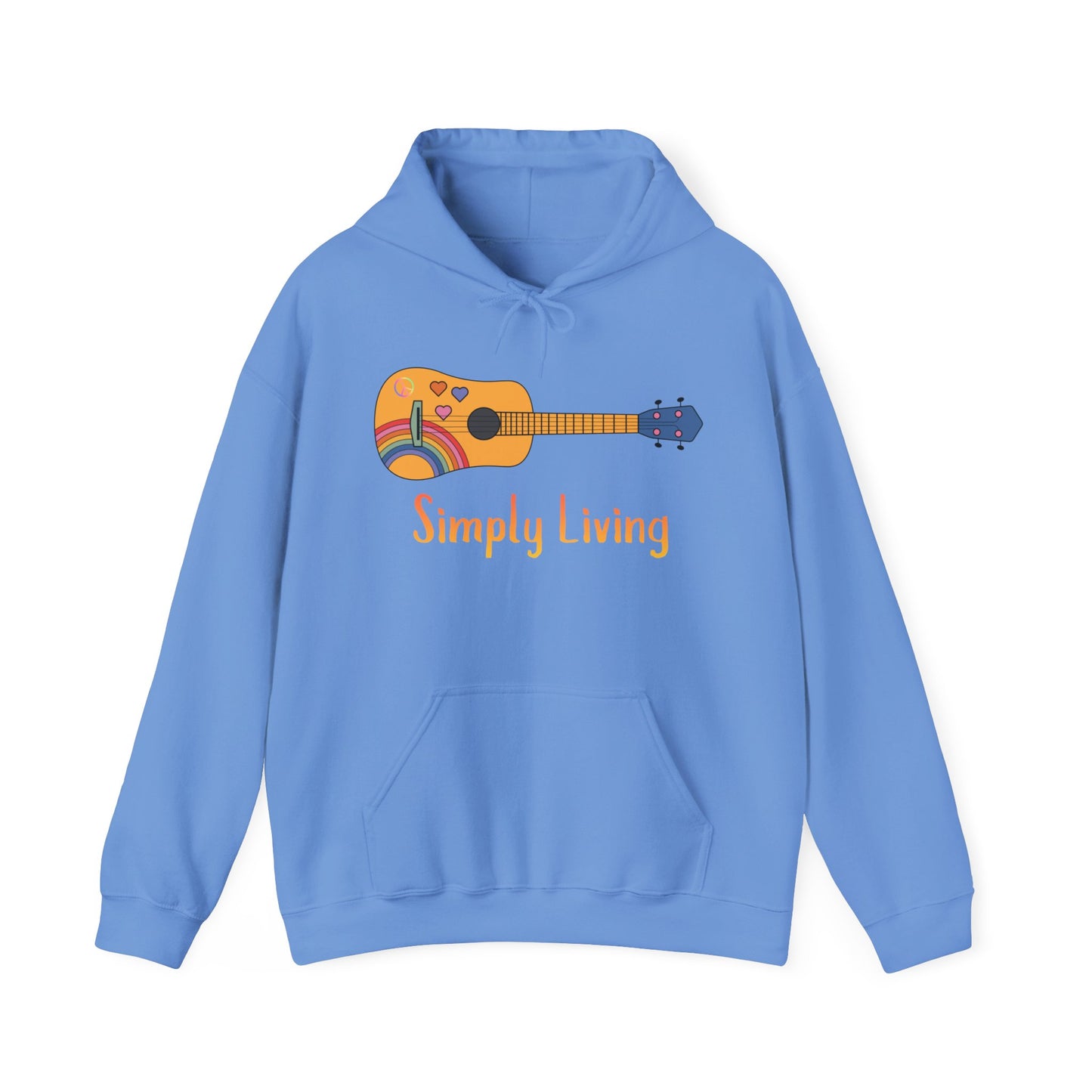 Simply Living Peace Guitar Unisex Heavy Blend™ Hooded Sweatshirt, Music Lover Gift, Guitar Player Gift, Festival Hoodie, Rainbow Guitar