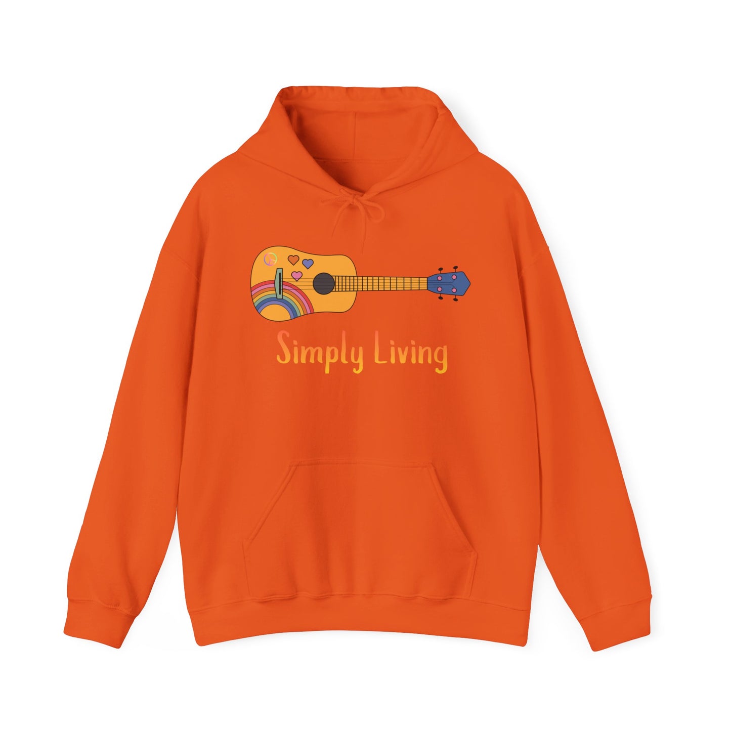 Simply Living Peace Guitar Unisex Heavy Blend™ Hooded Sweatshirt, Music Lover Gift, Guitar Player Gift, Festival Hoodie, Rainbow Guitar