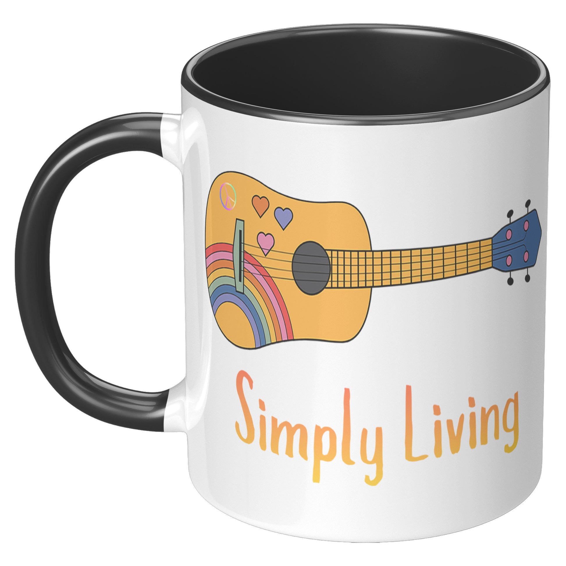 Simply Living Peace Rainbow Guitar 11 oz Accent Mug, Guitar Lover Gift, Music Lover Gift