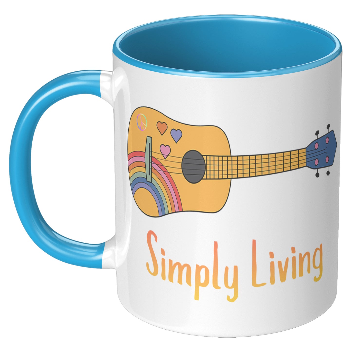 Simply Living Peace Rainbow Guitar 11 oz Accent Mug, Guitar Lover Gift, Music Lover Gift