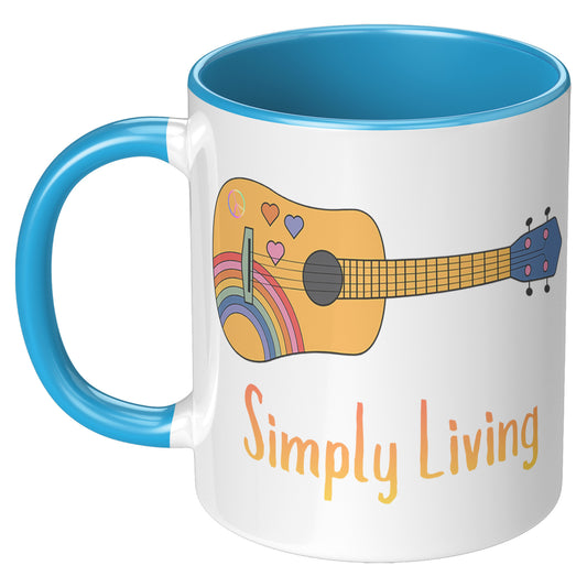 Simply Living Peace Rainbow Guitar 11 oz Accent Mug, Guitar Lover Gift, Music Lover Gift