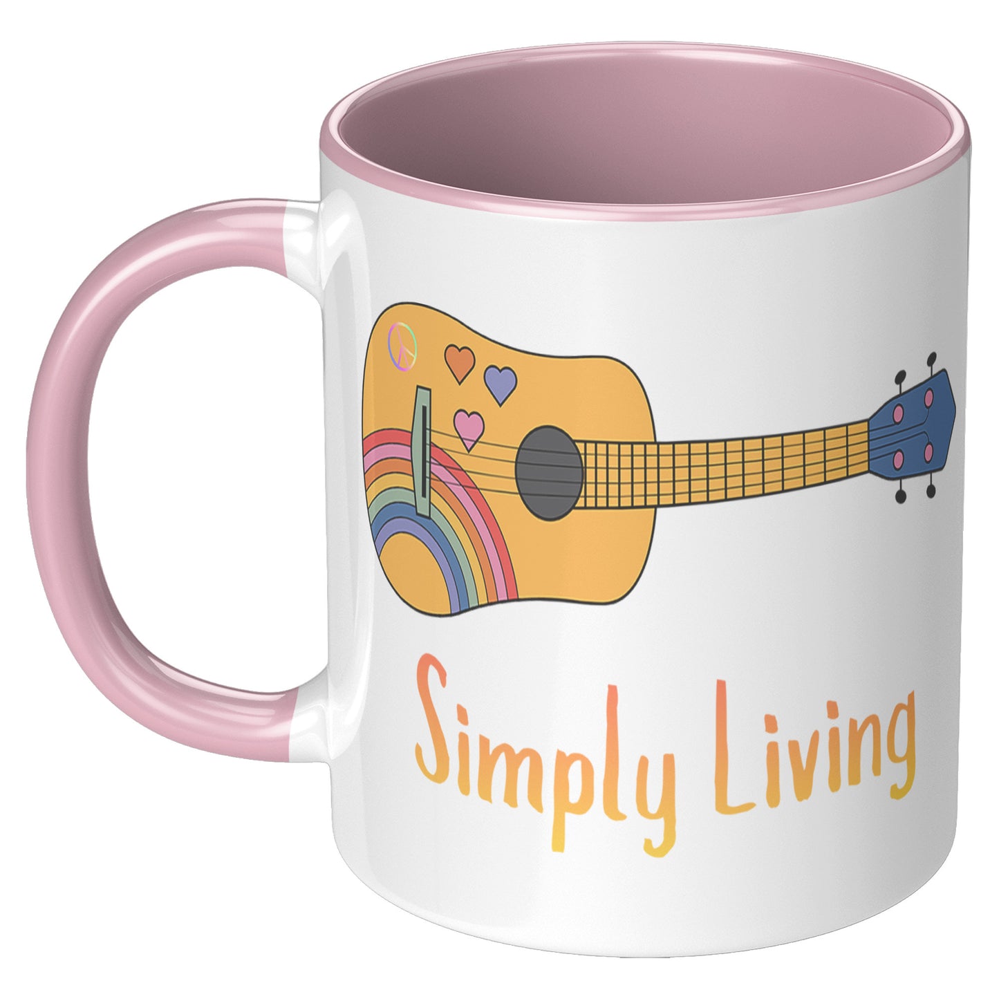 Simply Living Peace Rainbow Guitar 11 oz Accent Mug, Guitar Lover Gift, Music Lover Gift