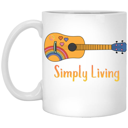 Simply Living Peace Rainbow Guitar 11 oz Mug, Guitar Lover Gift, Music Lover Gift