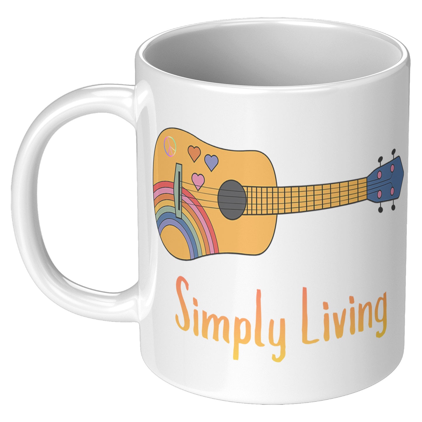Simply Living Peace Rainbow Guitar 11 oz Mug, Guitar Lover Gift, Music Lover Gift