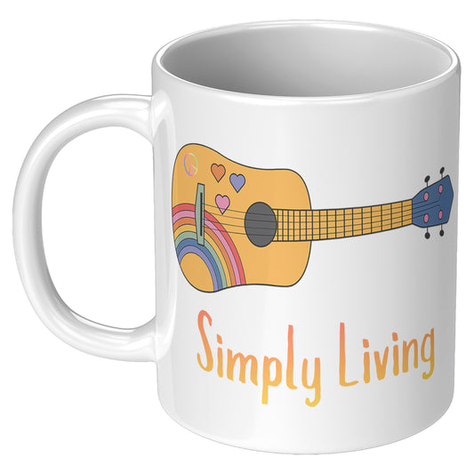 Simply Living Peace Rainbow Guitar 11 oz Mug, Guitar Lover Gift, Music Lover Gift