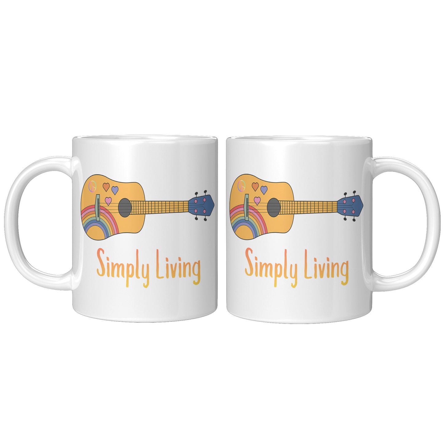 Simply Living Peace Rainbow Guitar 11 oz Mug, Guitar Lover Gift, Music Lover Gift