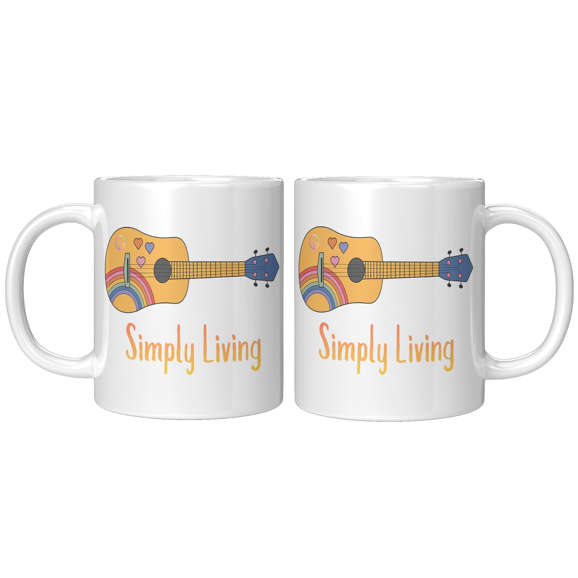 Simply Living Peace Rainbow Guitar 11 oz Mug, Guitar Lover Gift, Music Lover Gift