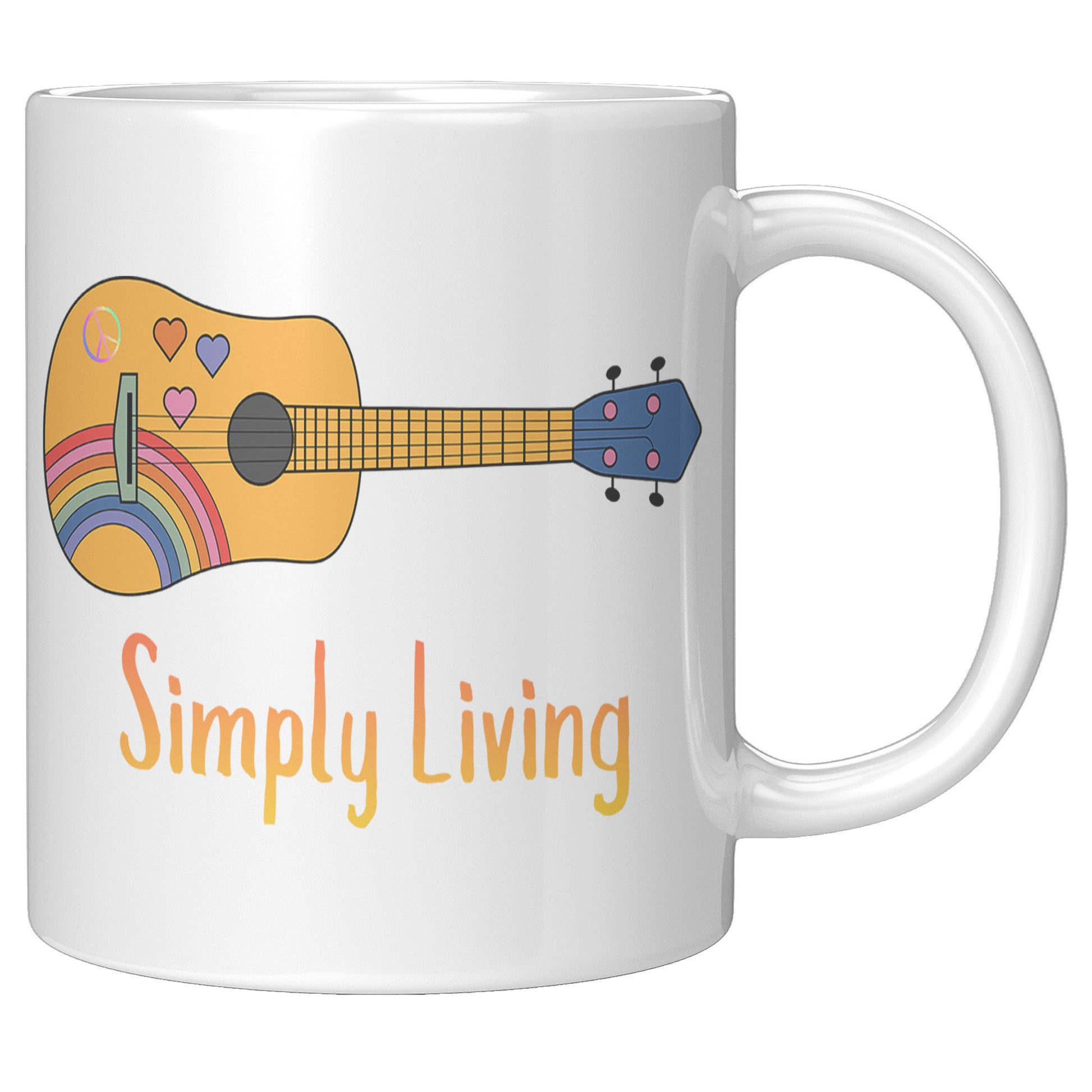 Simply Living Peace Rainbow Guitar 11 oz Mug, Guitar Lover Gift, Music Lover Gift