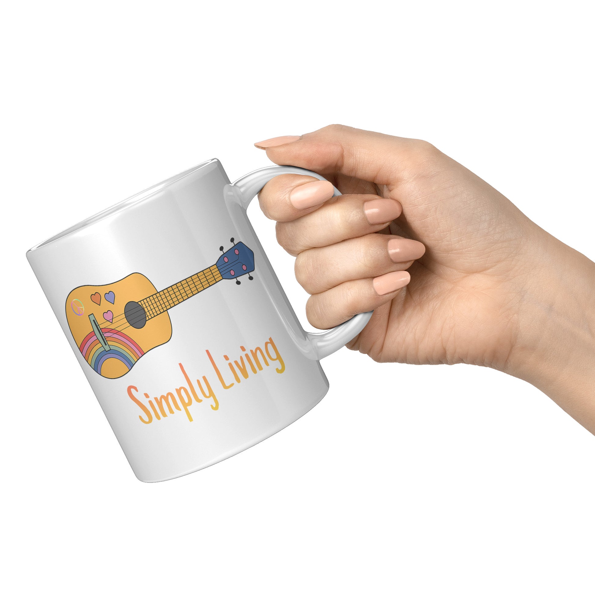 Simply Living Peace Rainbow Guitar 11 oz Mug, Guitar Lover Gift, Music Lover Gift