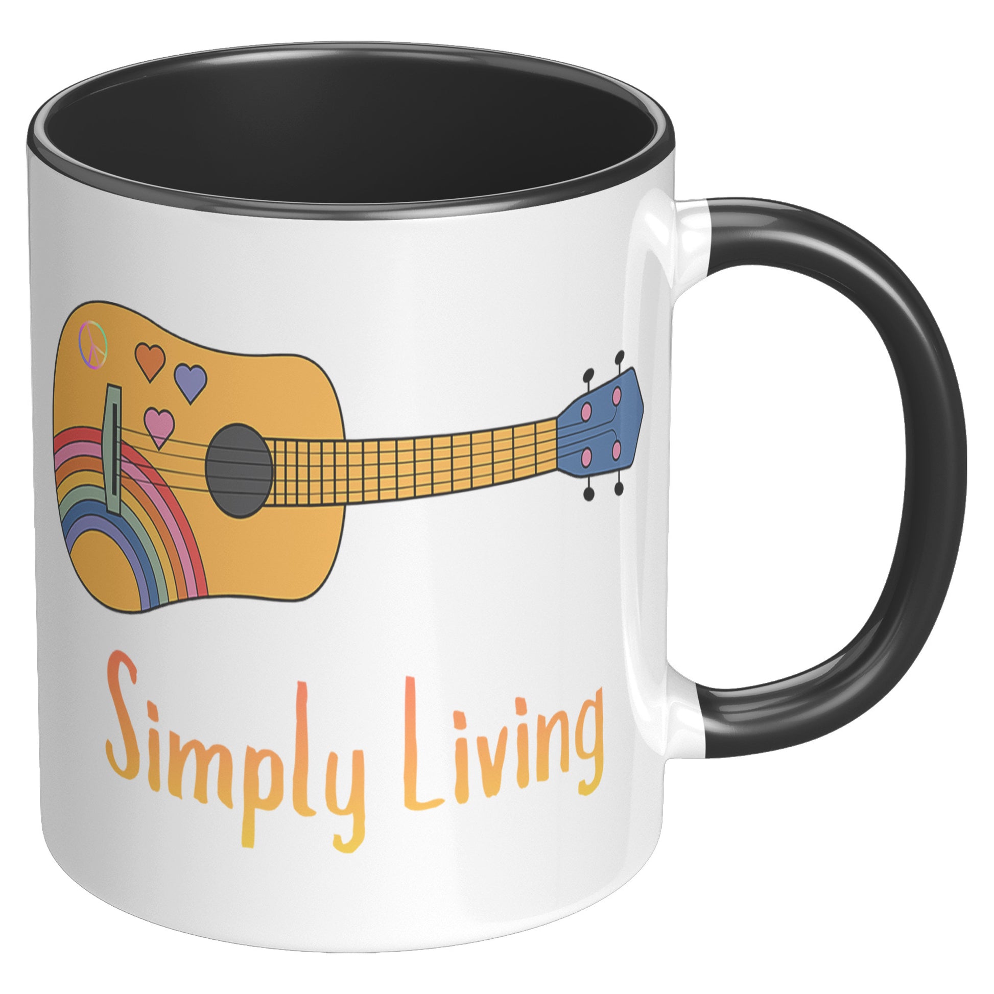 Simply Living Peace Rainbow Guitar 11 oz Accent Mug, Guitar Lover Gift, Music Lover Gift