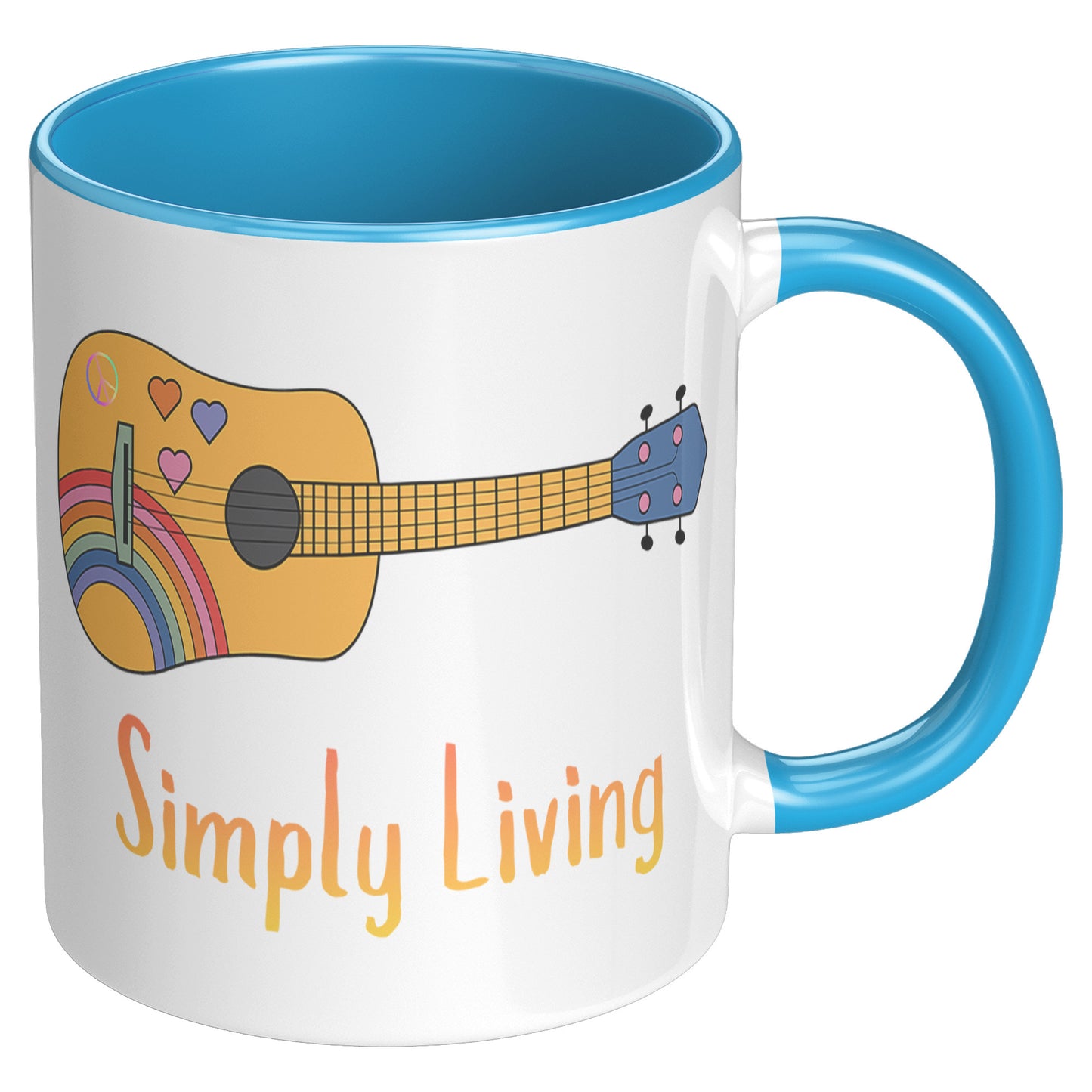 Simply Living Peace Rainbow Guitar 11 oz Accent Mug, Guitar Lover Gift, Music Lover Gift