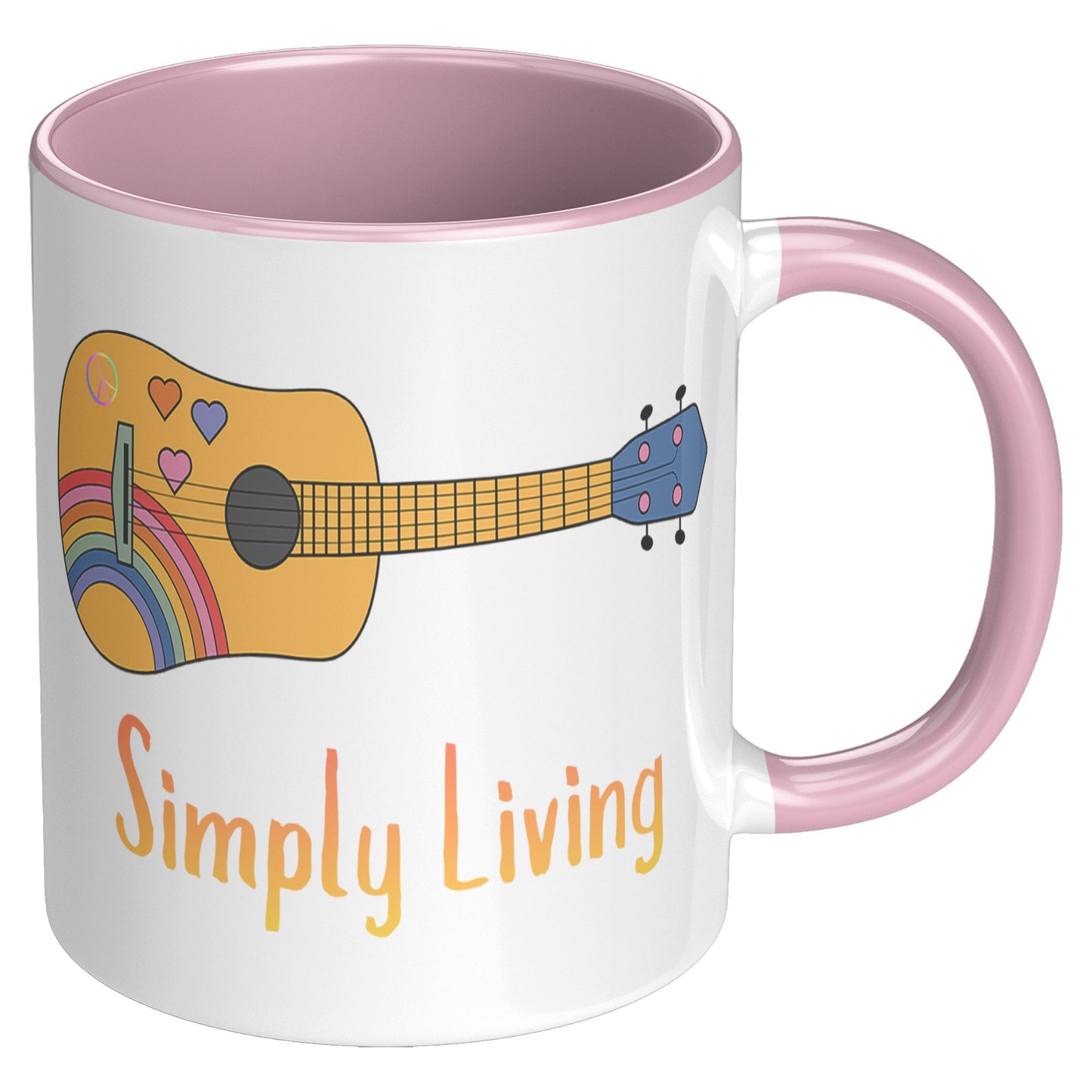 Simply Living Peace Rainbow Guitar 11 oz Accent Mug, Guitar Lover Gift, Music Lover Gift