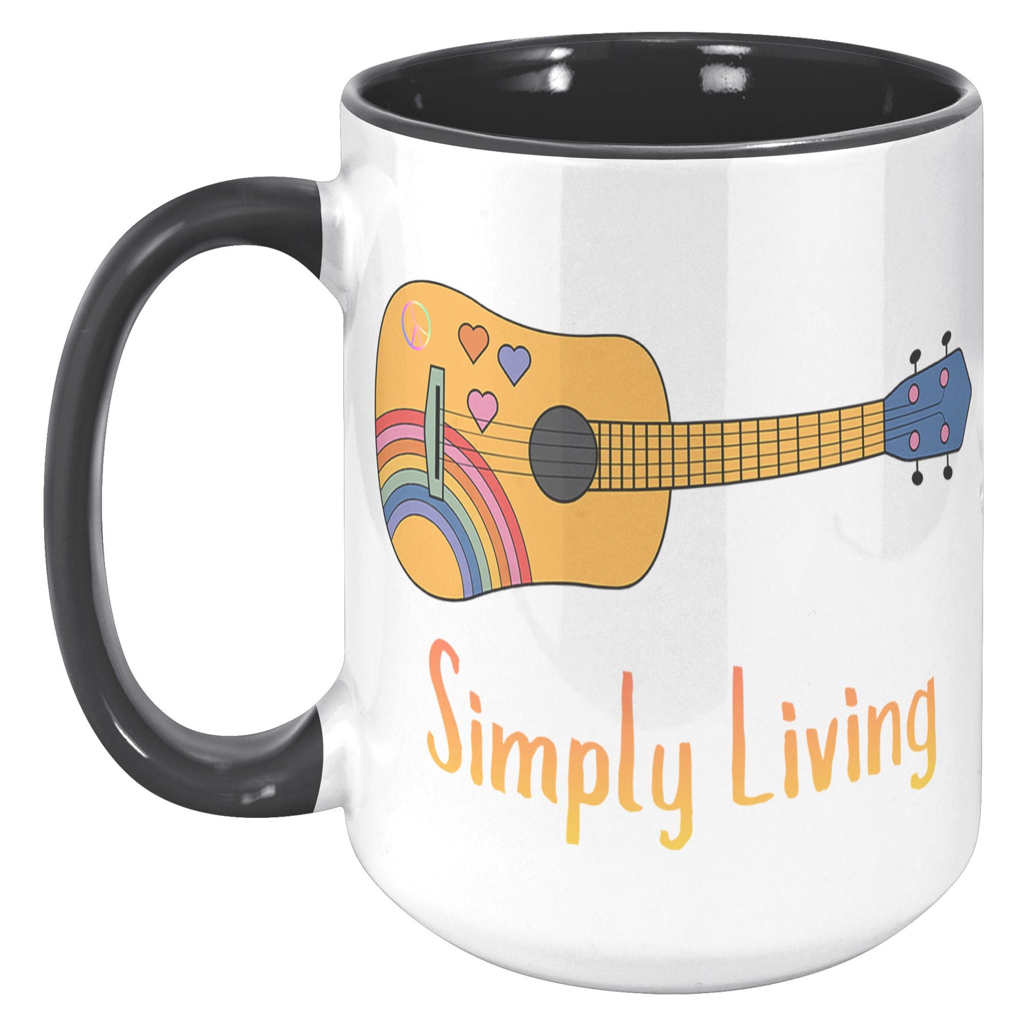 Simply Living Peace Rainbow Guitar 15oz Accent Mug, Guitar Lover Gift, Music Lover Gift