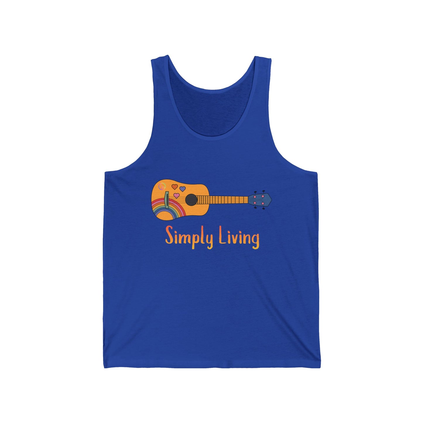 Simply Living Rainbow Guitar Unisex Jersey Tank Top, Bluegrass Tank Top, Music Lover Gift, Guitar Player Gift, Festival Tank Top, Peace Sign