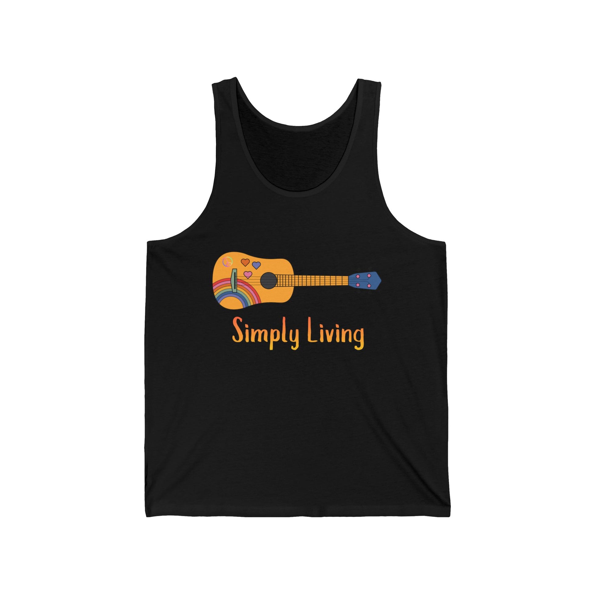 Simply Living Rainbow Guitar Unisex Jersey Tank Top, Bluegrass Tank Top, Music Lover Gift, Guitar Player Gift, Festival Tank Top, Peace Sign