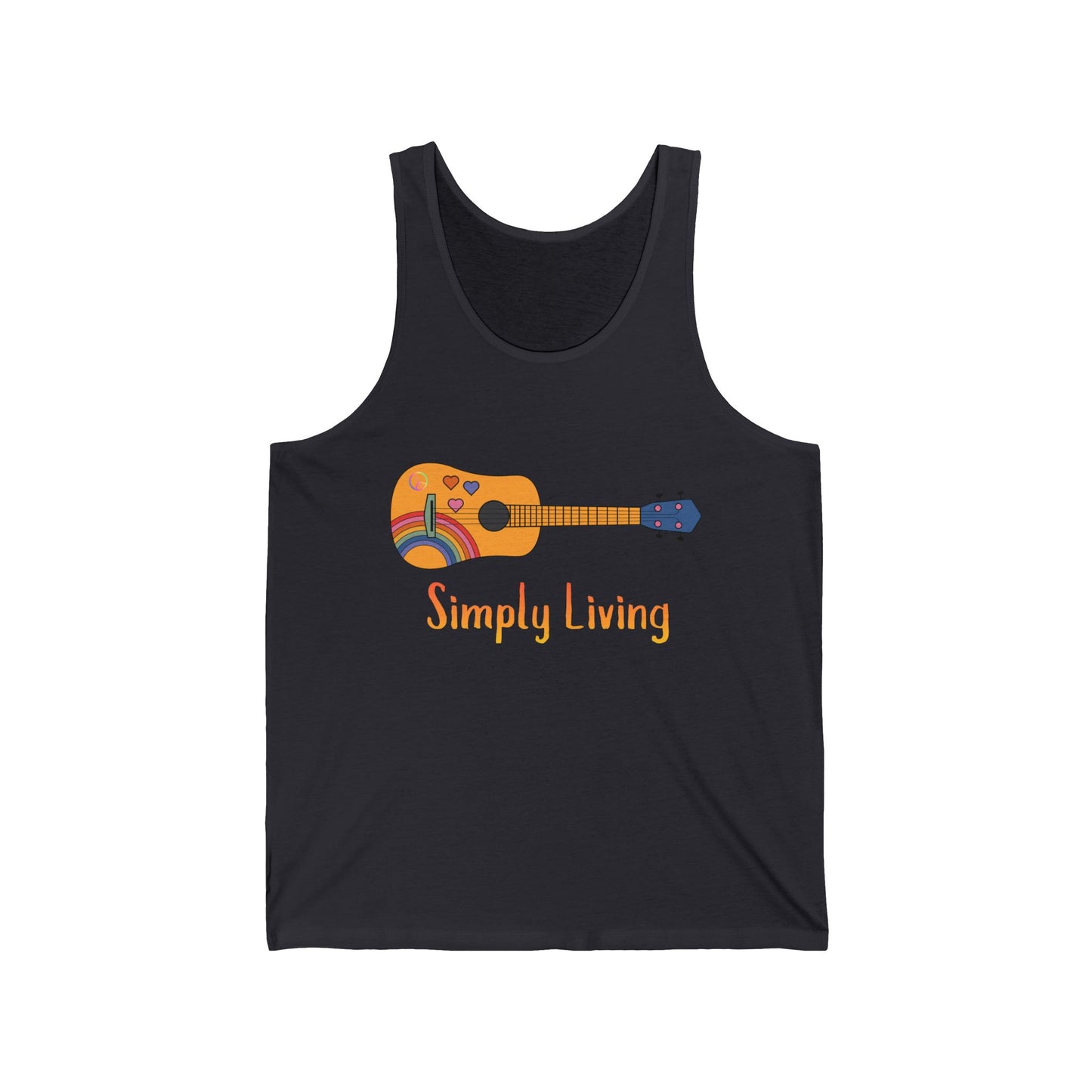 Simply Living Rainbow Guitar Unisex Jersey Tank Top, Bluegrass Tank Top, Music Lover Gift, Guitar Player Gift, Festival Tank Top, Peace Sign