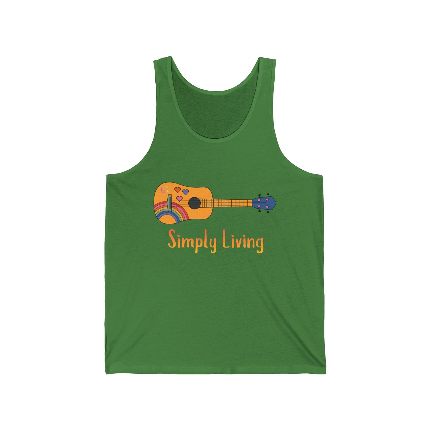 Simply Living Rainbow Guitar Unisex Jersey Tank Top, Bluegrass Tank Top, Music Lover Gift, Guitar Player Gift, Festival Tank Top, Peace Sign