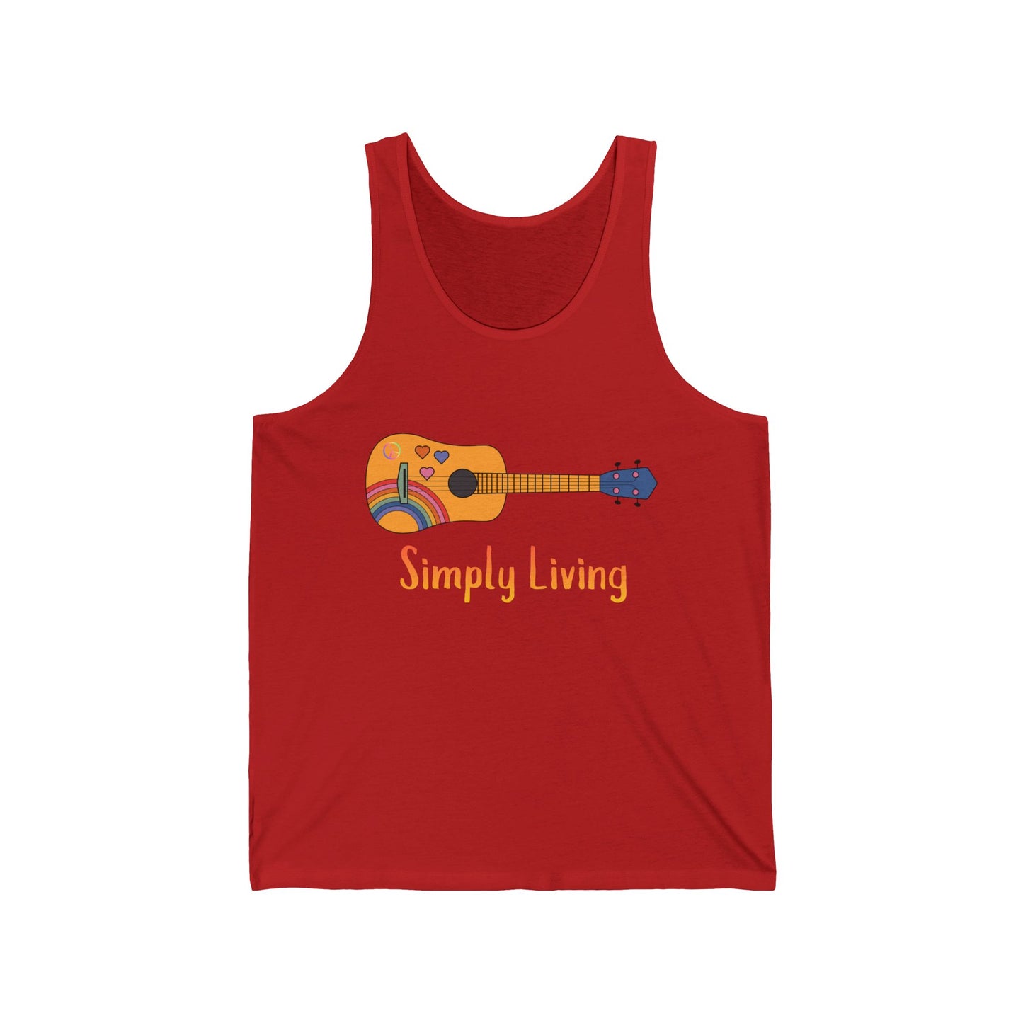 Simply Living Rainbow Guitar Unisex Jersey Tank Top, Bluegrass Tank Top, Music Lover Gift, Guitar Player Gift, Festival Tank Top, Peace Sign