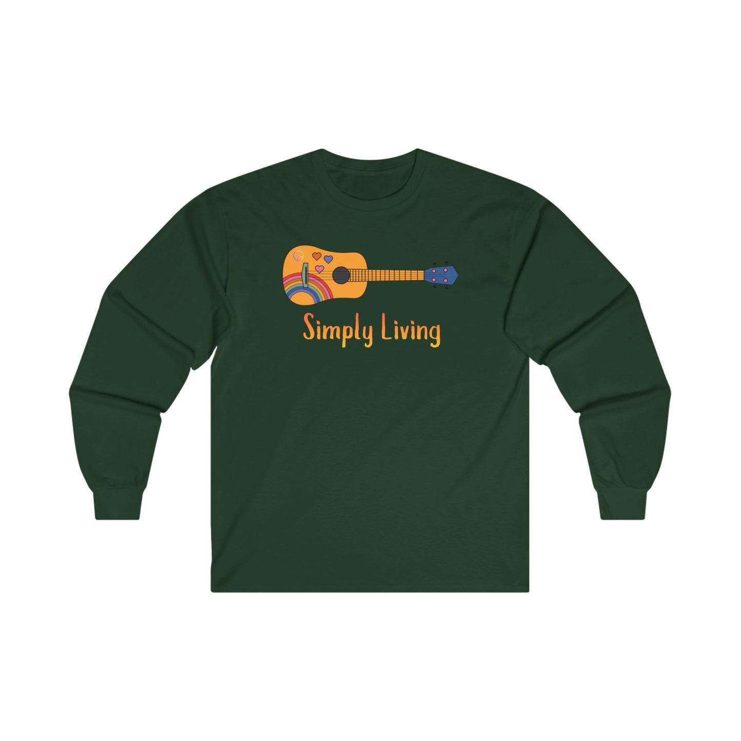 Simply Living Rainbow Guitar Unisex Ultra Cotton Long Sleeve T-shirt, Guitar Lover Gift, Music Lover Gift, Festival Shirt, Bluegrass T-shirt