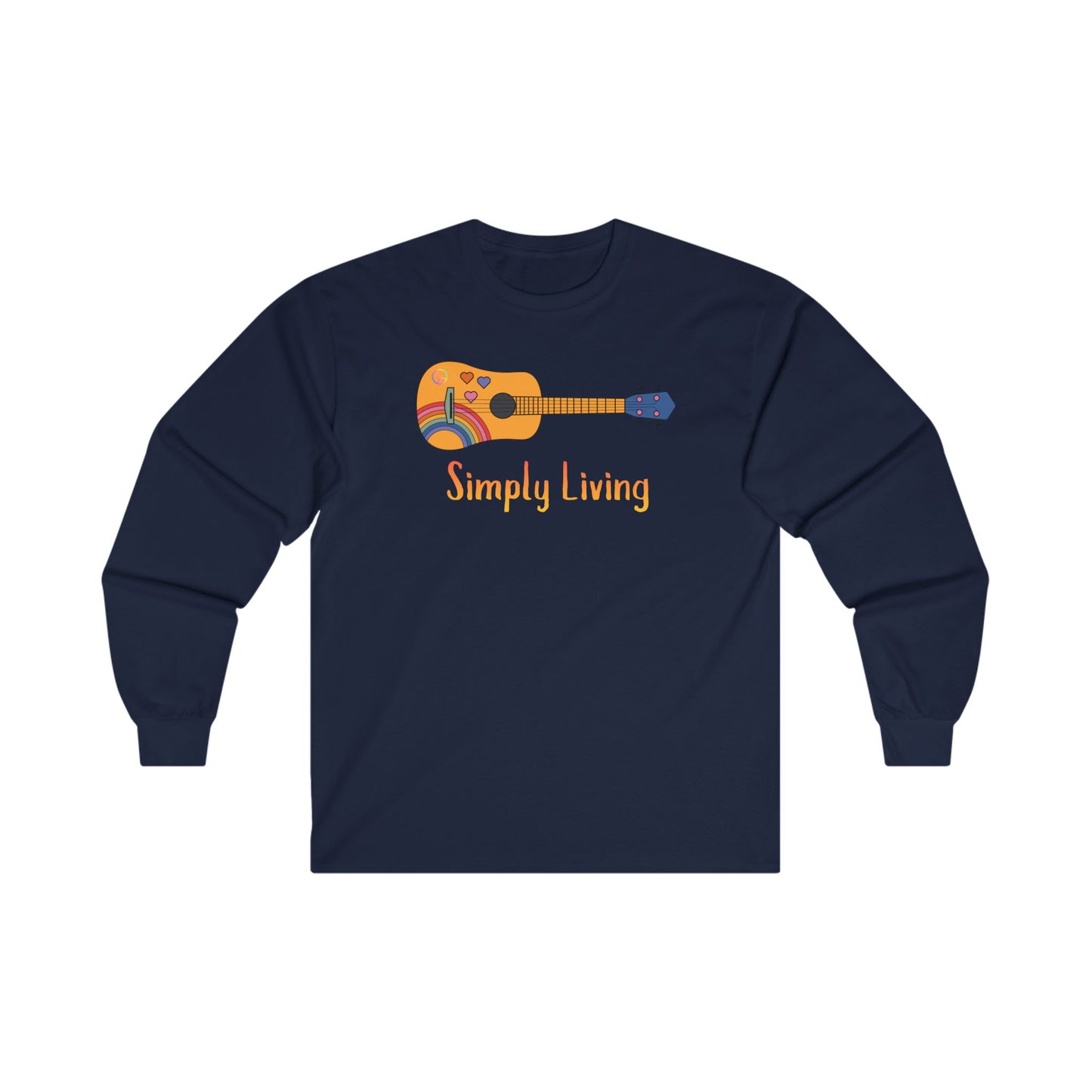 Simply Living Rainbow Guitar Unisex Ultra Cotton Long Sleeve T-shirt, Guitar Lover Gift, Music Lover Gift, Festival Shirt, Bluegrass T-shirt