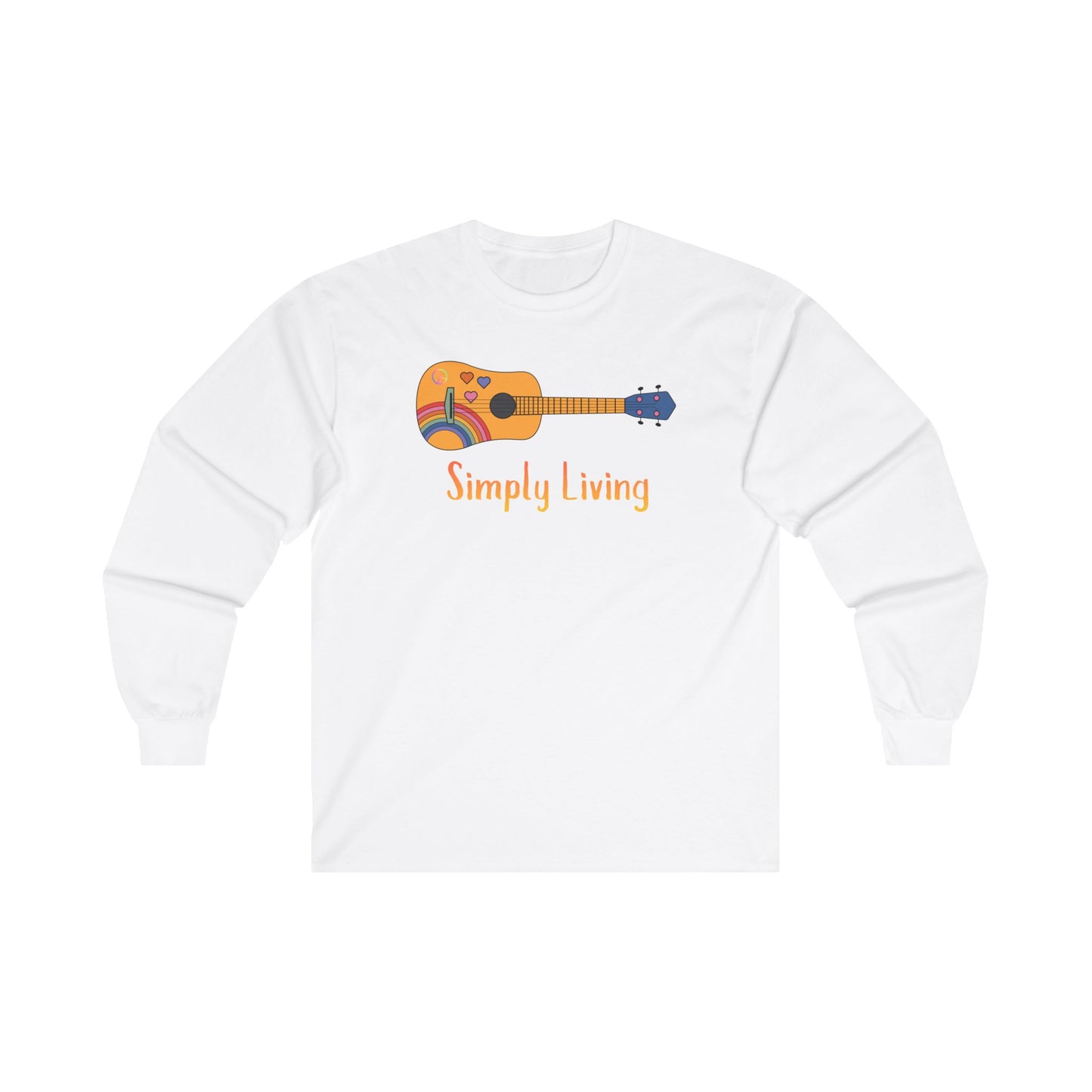 Simply Living Rainbow Guitar Unisex Ultra Cotton Long Sleeve T-shirt, Guitar Lover Gift, Music Lover Gift, Festival Shirt, Bluegrass T-shirt