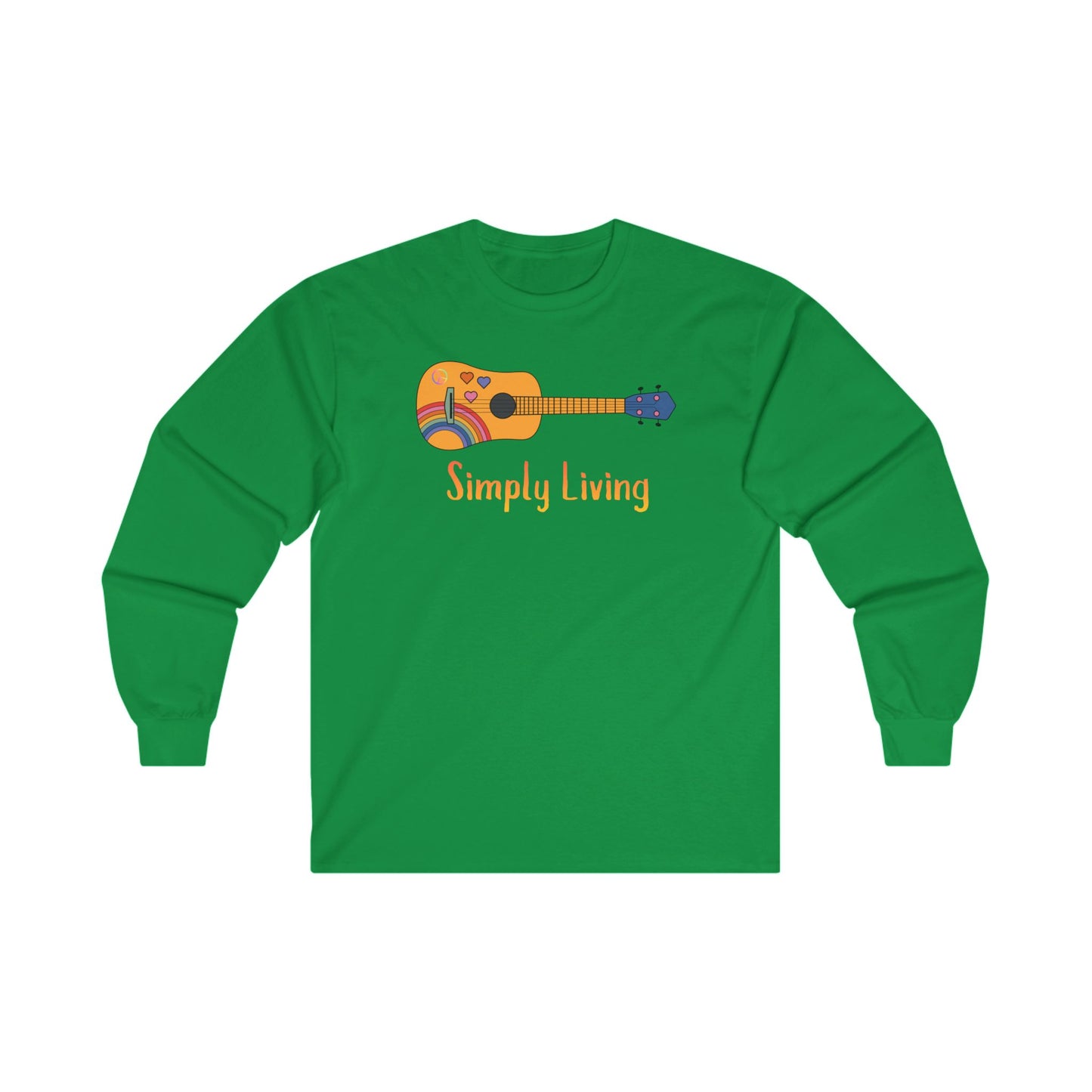 Simply Living Rainbow Guitar Unisex Ultra Cotton Long Sleeve T-shirt, Guitar Lover Gift, Music Lover Gift, Festival Shirt, Bluegrass T-shirt