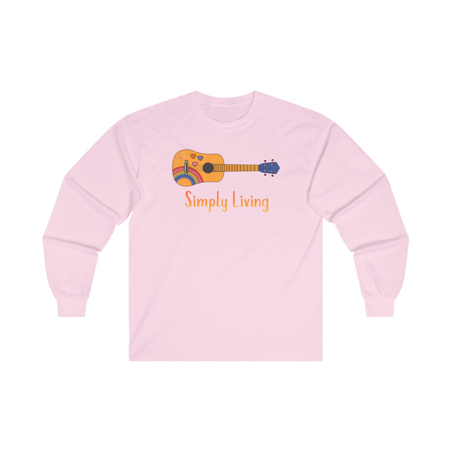 Simply Living Rainbow Guitar Unisex Ultra Cotton Long Sleeve T-shirt, Guitar Lover Gift, Music Lover Gift, Festival Shirt, Bluegrass T-shirt