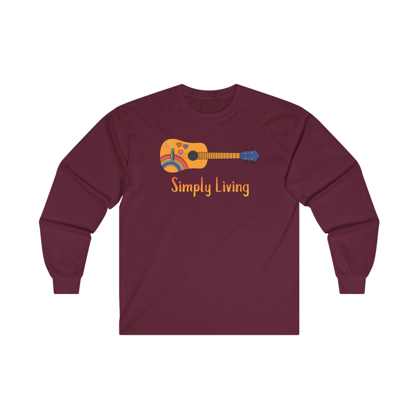 Simply Living Rainbow Guitar Unisex Ultra Cotton Long Sleeve T-shirt, Guitar Lover Gift, Music Lover Gift, Festival Shirt, Bluegrass T-shirt