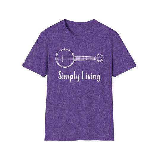 Simply Living White Banjo T-shirt, Banjo Player Gift, Banjo Lover Gift, Festival Shirt