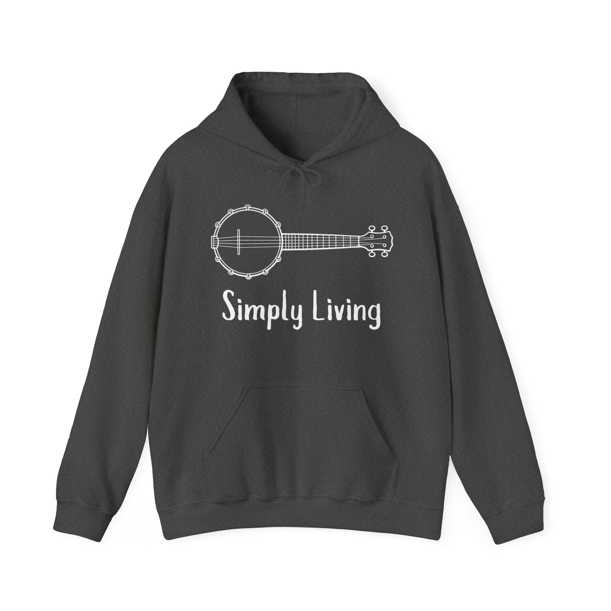 Simply Living White Banjo Unisex Heavy Blend™ Hooded Sweatshirt, Music Lover Gift, Banjo Player Gift, Festival Hoodie