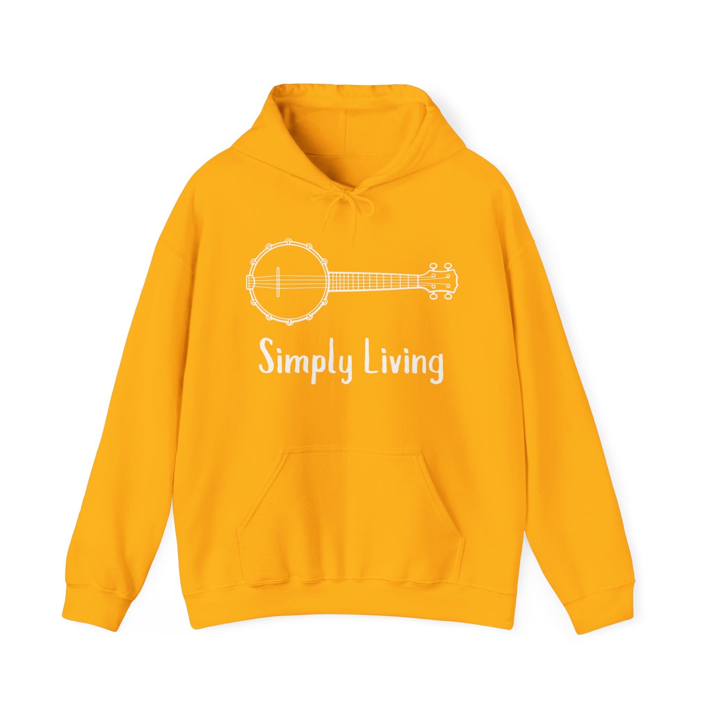 Simply Living White Banjo Unisex Heavy Blend™ Hooded Sweatshirt, Music Lover Gift, Banjo Player Gift, Festival Hoodie