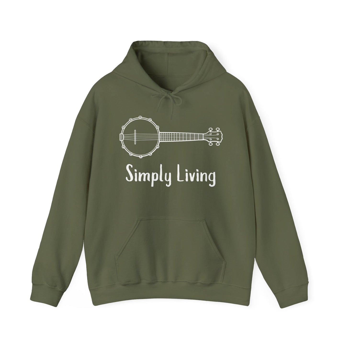 Simply Living White Banjo Unisex Heavy Blend™ Hooded Sweatshirt, Music Lover Gift, Banjo Player Gift, Festival Hoodie