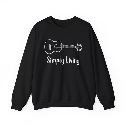 Simply Living White Guitar Unisex Heavy Blend™ Crewneck Sweatshirt, Music Lover Gift, Guitar Player Gift, Festival Sweatshirt